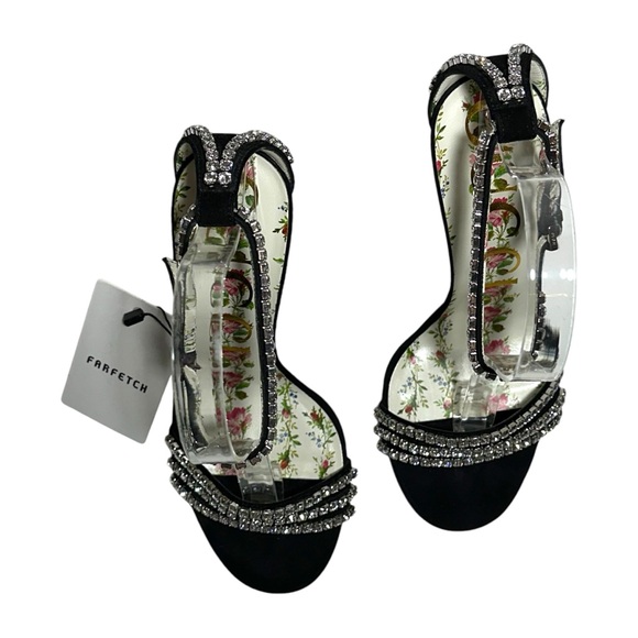 GUCCI Kid Scamosciato Crystal Ankle Strap High Heel Suede Sandals size 37.5 - Picture 3 of 16